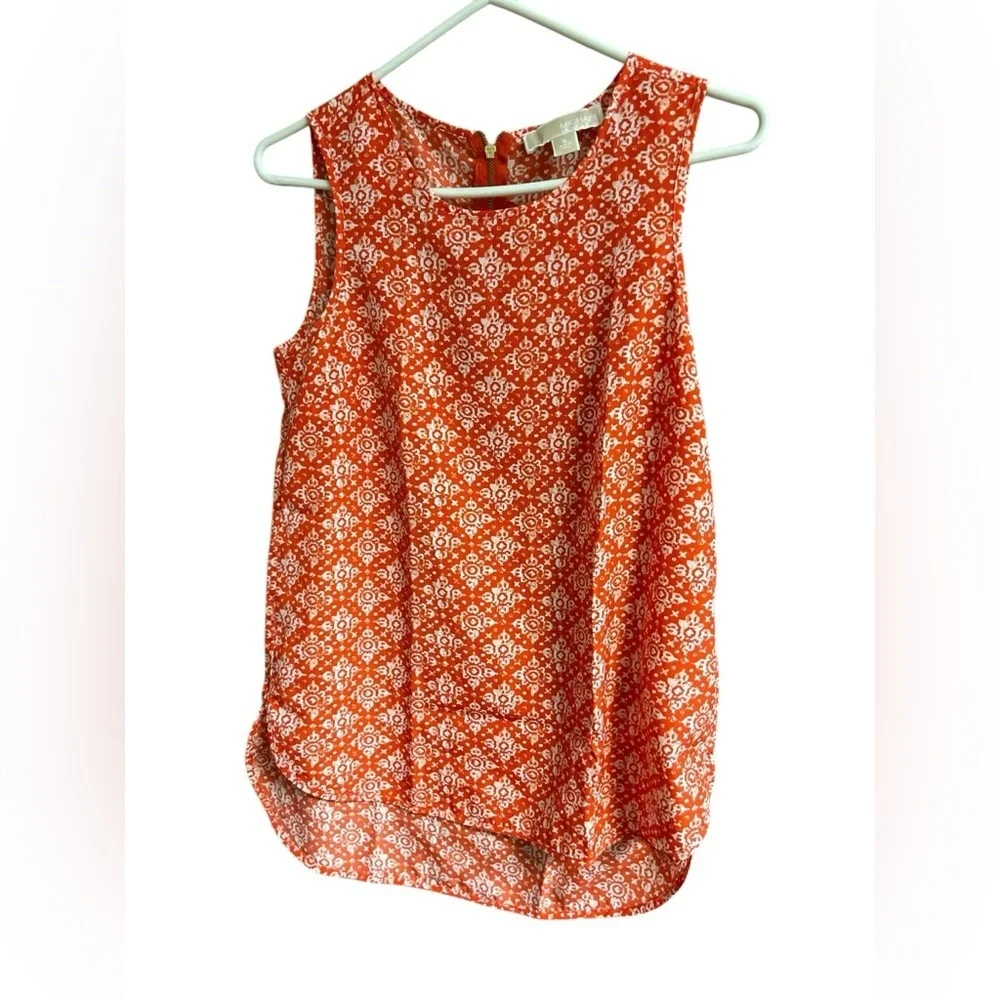 Michael Kors Women's Sleeveless Blouse Orange White‎ Back Zip Size S